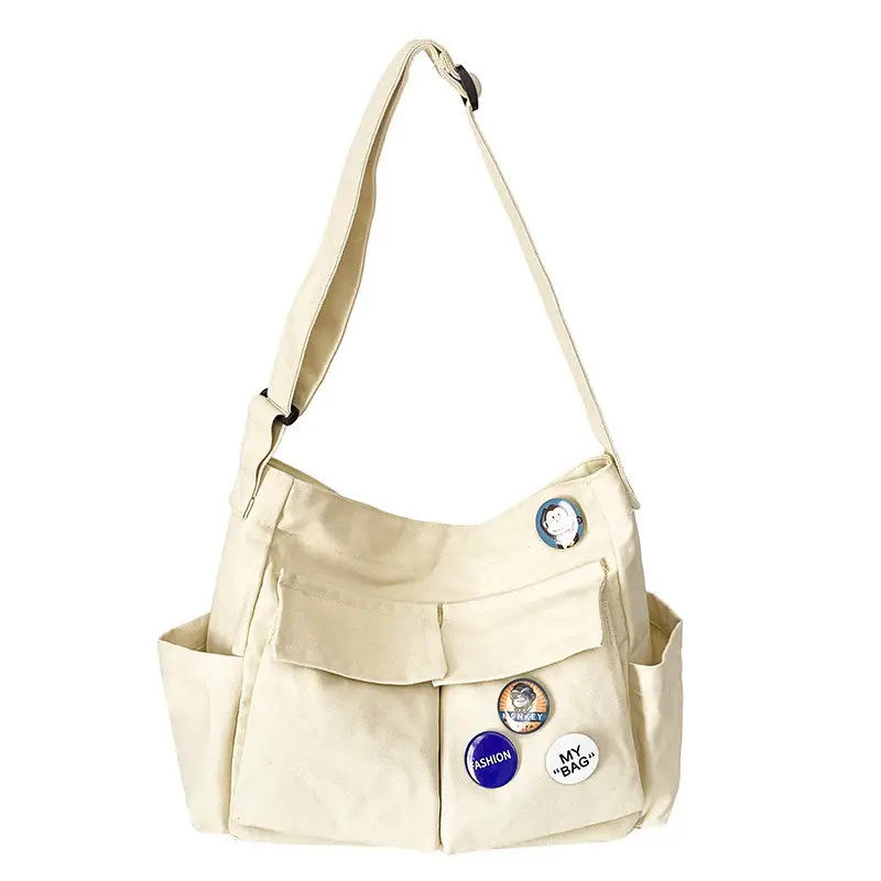 Men Canvas Crossbody Bag Large Capacity Tan - Image 2