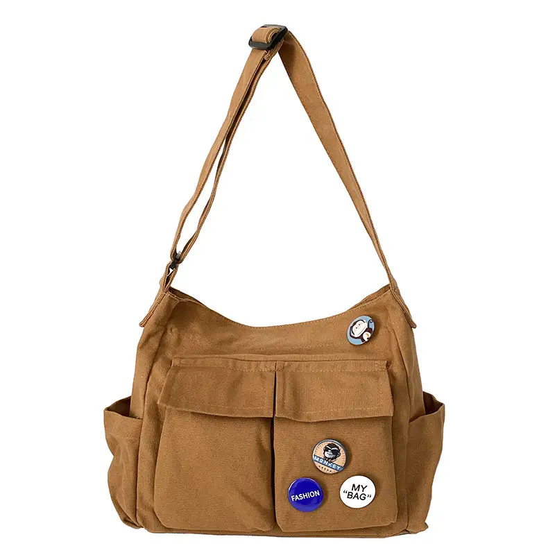 Men Canvas Crossbody Bag Large Capacity Tan - Image 4