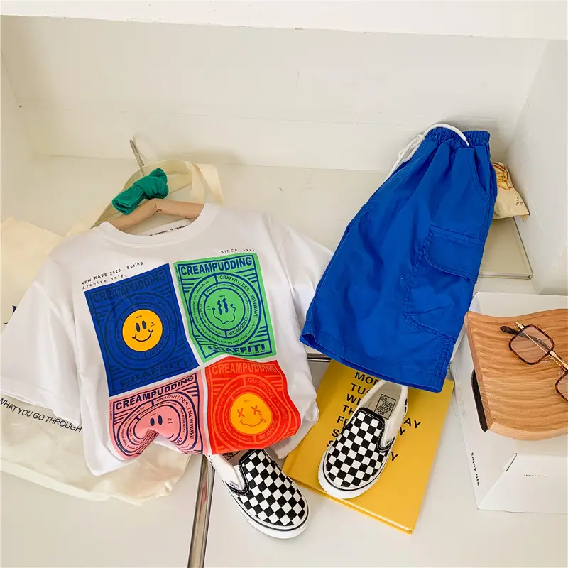 Kids White Cartoon T-Shirt Blue Shorts Set - Image 11