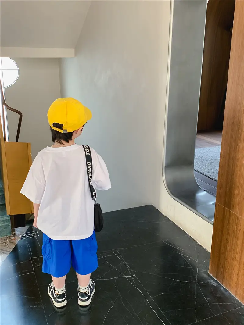 Kids White Cartoon T-Shirt Blue Shorts Set — feature 10