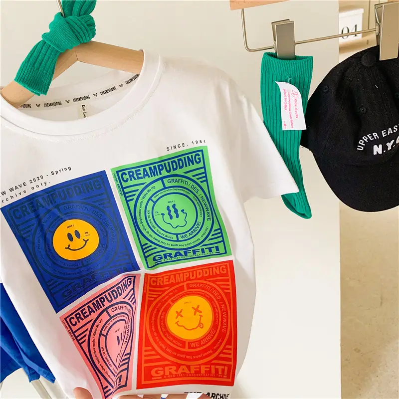 Kids White Cartoon T-Shirt Blue Shorts Set — feature 4