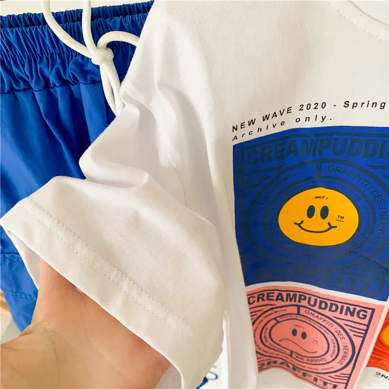 Kids White Cartoon T-Shirt Blue Shorts Set — feature 6