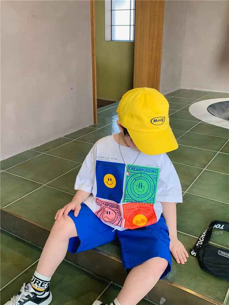 Kids White Cartoon T-Shirt Blue Shorts Set — feature 7
