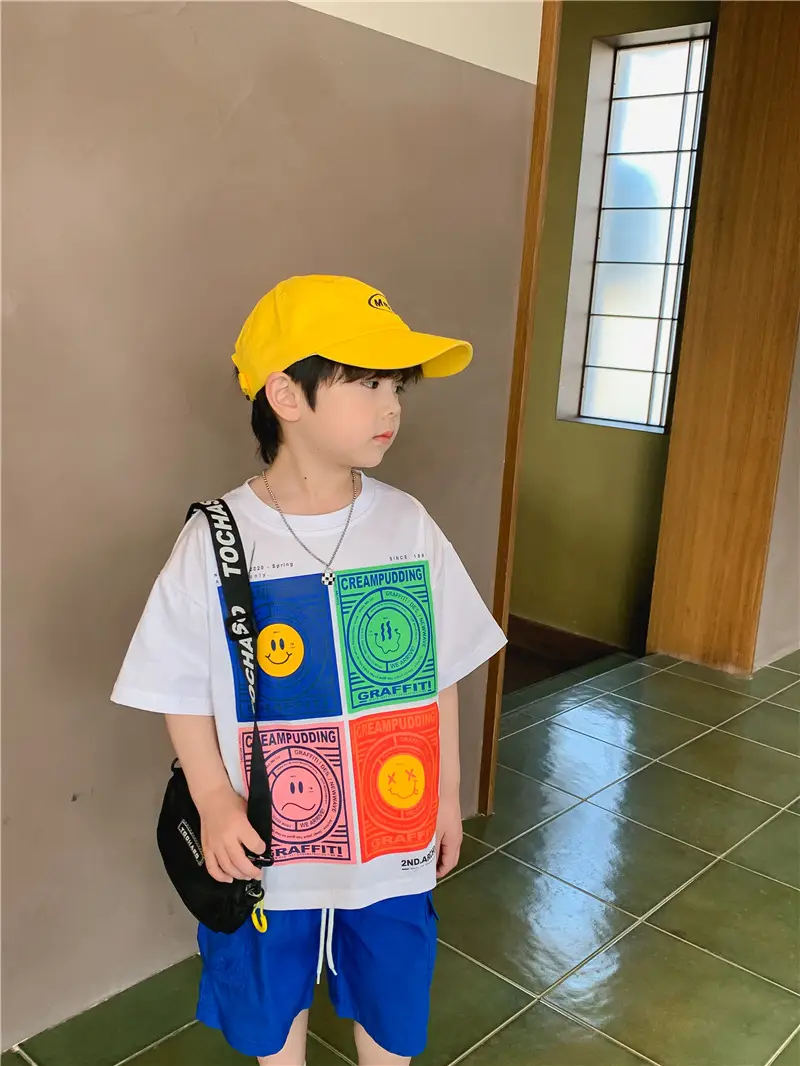 Kids White Cartoon T-Shirt Blue Shorts Set — feature 8