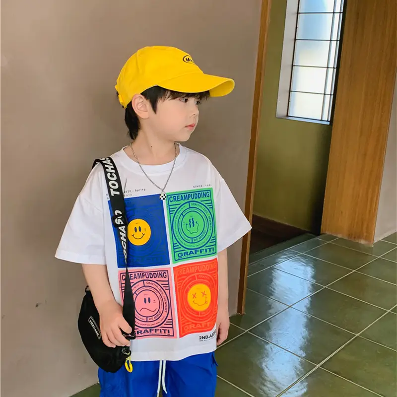 Kids White Cartoon T-Shirt Blue Shorts Set — feature 9