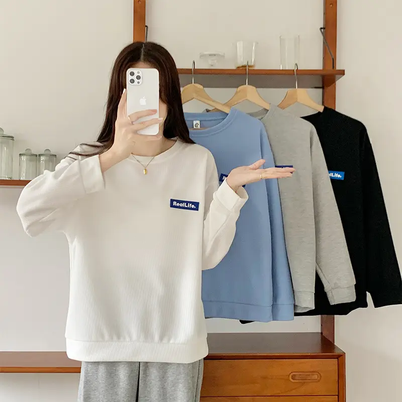 Women Grey Letter Label Long Sleeve Sweatshirt - Image 5