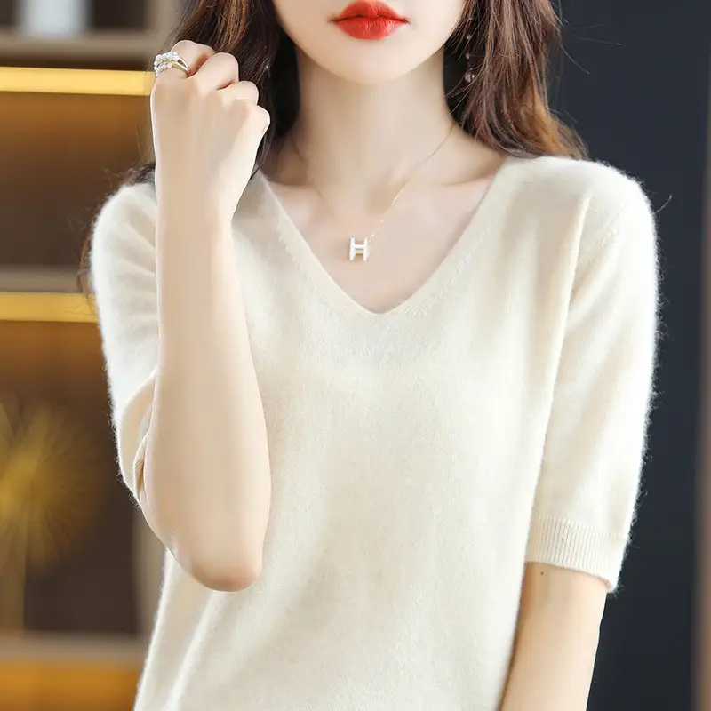 Blue V-Neck Knit V-Pullover Women Casual Top - Image 11