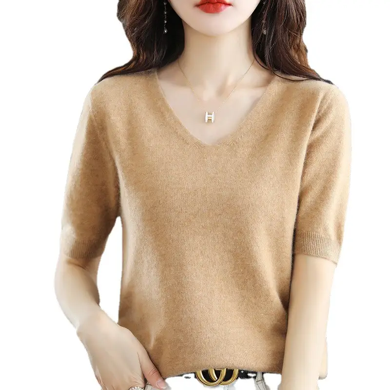 Blue V-Neck Knit V-Pullover Women Casual Top - Image 14