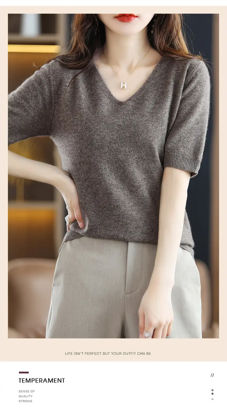 Blue V-Neck Knit V-Pullover Women Casual Top — feature 16