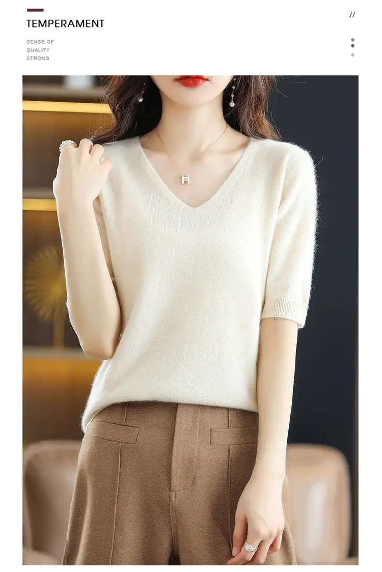 Blue V-Neck Knit V-Pullover Women Casual Top — feature 22