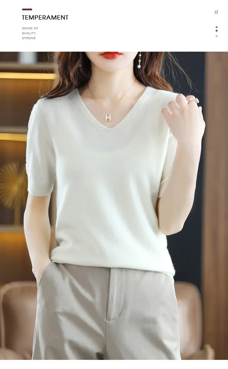 Blue V-Neck Knit V-Pullover Women Casual Top — feature 27