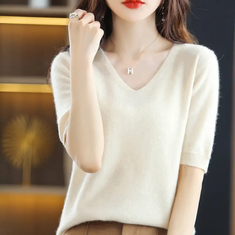 Blue V-Neck Knit V-Pullover Women Casual Top - Image 8