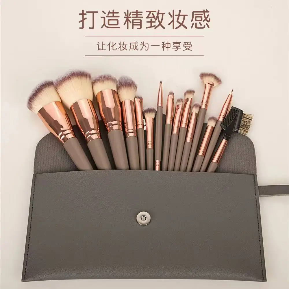 15-Piece Champagne Gold Makeup Brush Set for Foundation, Powder, Eyebrow & Full Set - Image 9