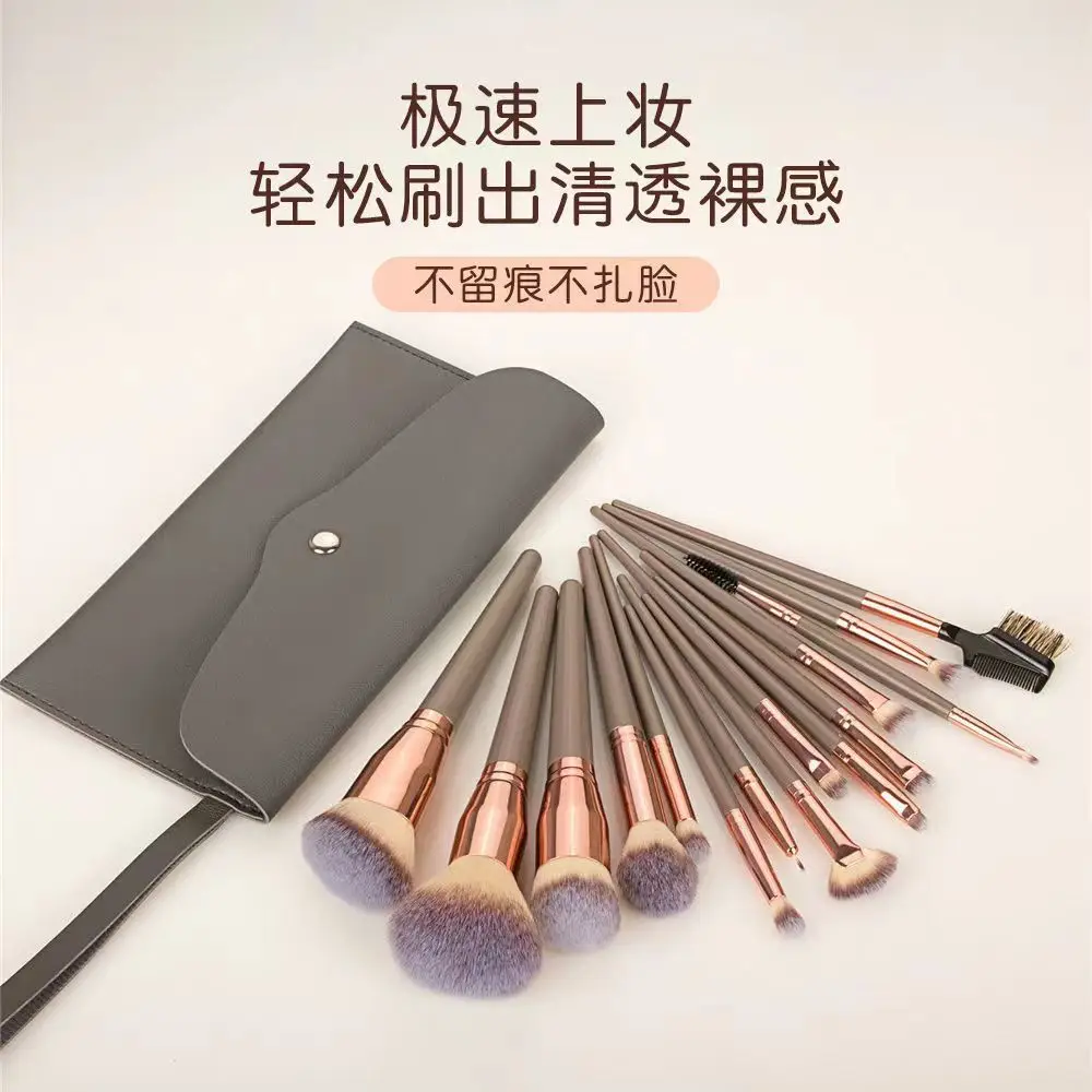 15-Piece Champagne Gold Makeup Brush Set for Foundation, Powder, Eyebrow & Full Set - Image 10