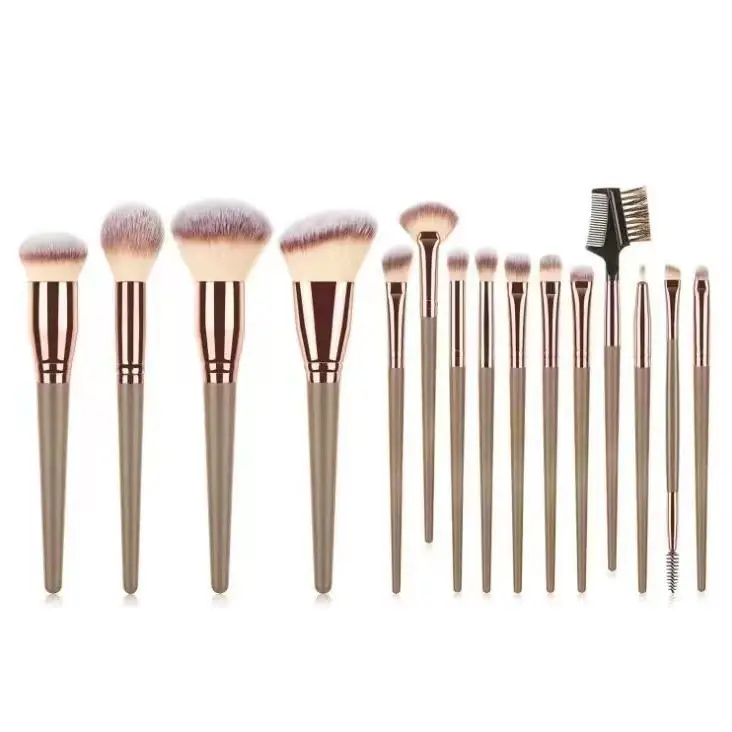 15-Piece Champagne Gold Makeup Brush Set for Foundation, Powder, Eyebrow & Full Set - Image 11
