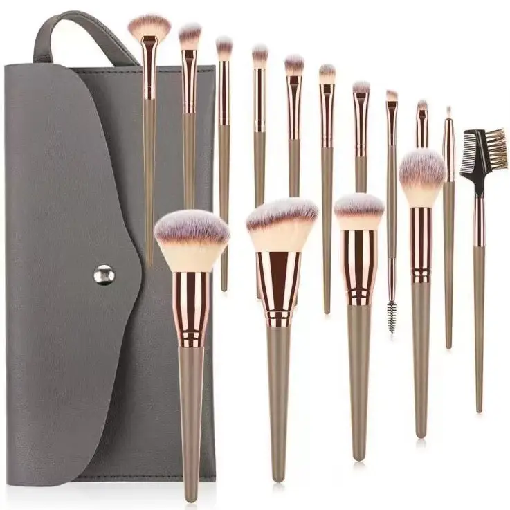 15-Piece Champagne Gold Makeup Brush Set for Foundation, Powder, Eyebrow & Full Set - Image 6