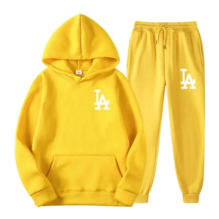Men Yellow LA Hoodie Sweatpants Winter Set — feature 2