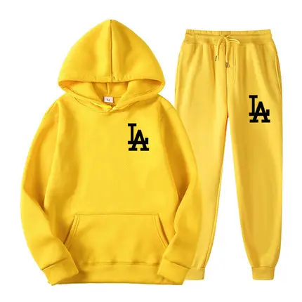 Men Yellow LA Hoodie Sweatpants Winter Set
