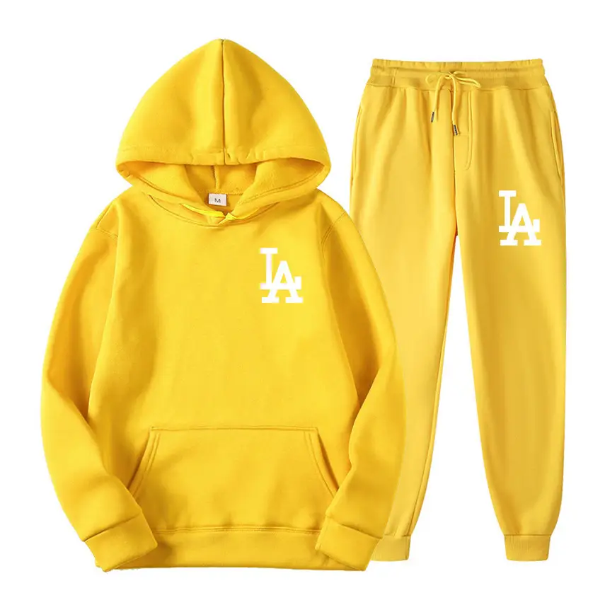 Men Yellow LA Hoodie Sweatpants Winter Set