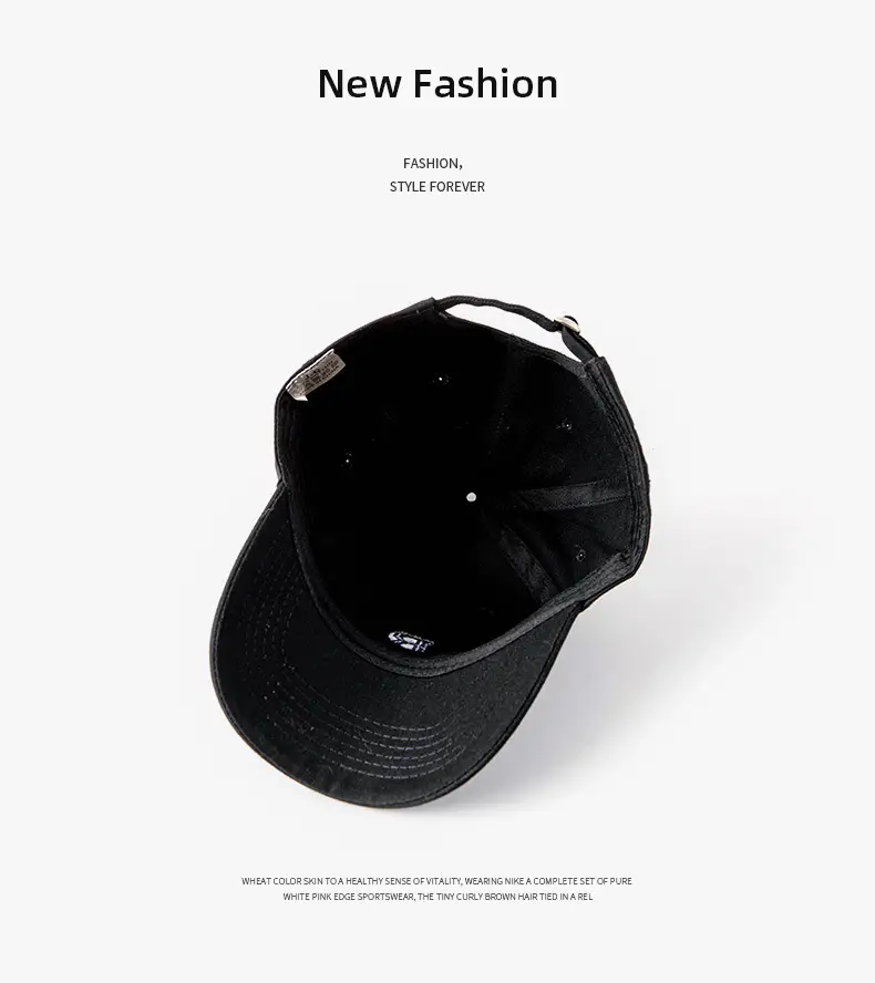 Men Black 3D R Cap Wide Brim Cotton Summer — feature 3