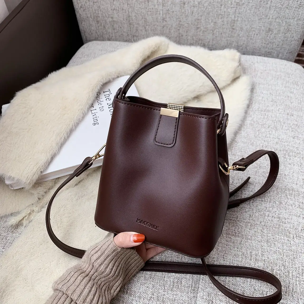 Korean Style Brown Shoulder Crossbody Bag for Women