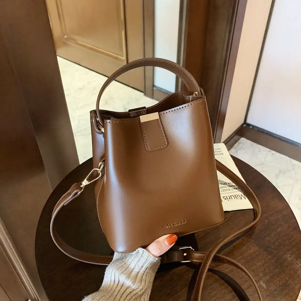 Korean Style Brown Shoulder Crossbody Bag for Women