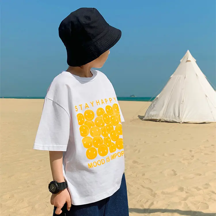 2025 Kids Korean Style Short Sleeve T-Shirt Black Yellow Print - Image 6