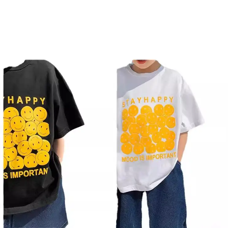 2025 Kids Korean Style Short Sleeve T-Shirt Black Yellow Print - Image 7