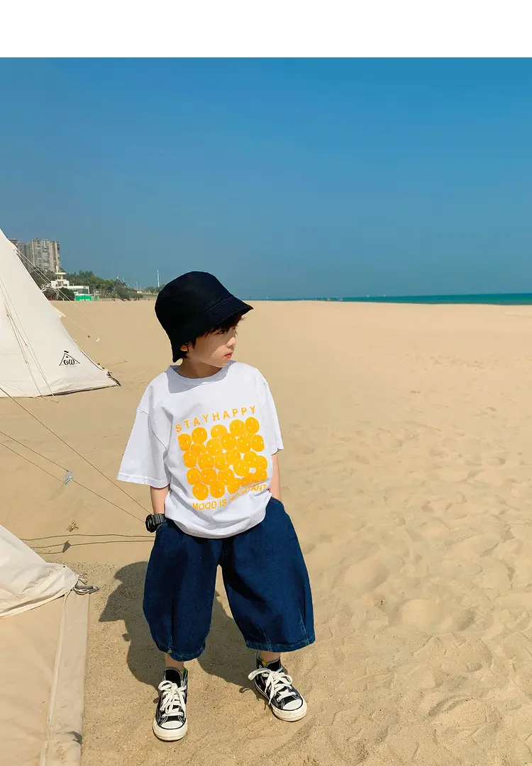 2025 Kids Korean Style Short Sleeve T-Shirt Black Yellow Print — feature 10