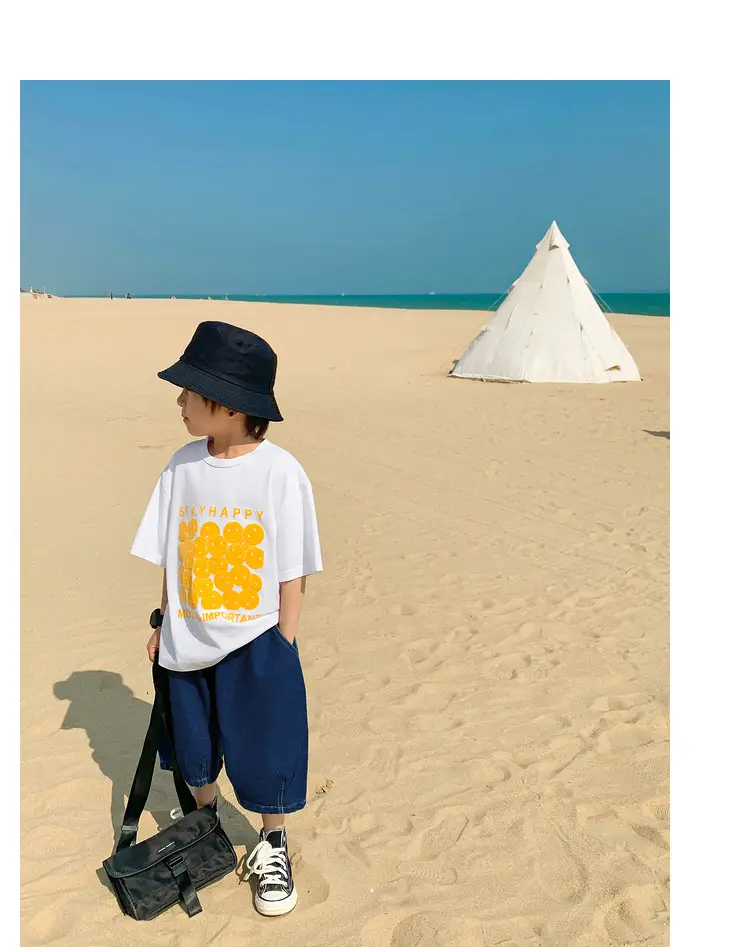 2025 Kids Korean Style Short Sleeve T-Shirt Black Yellow Print — feature 12