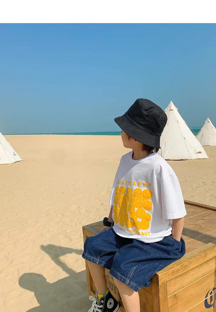 2025 Kids Korean Style Short Sleeve T-Shirt Black Yellow Print — feature 14