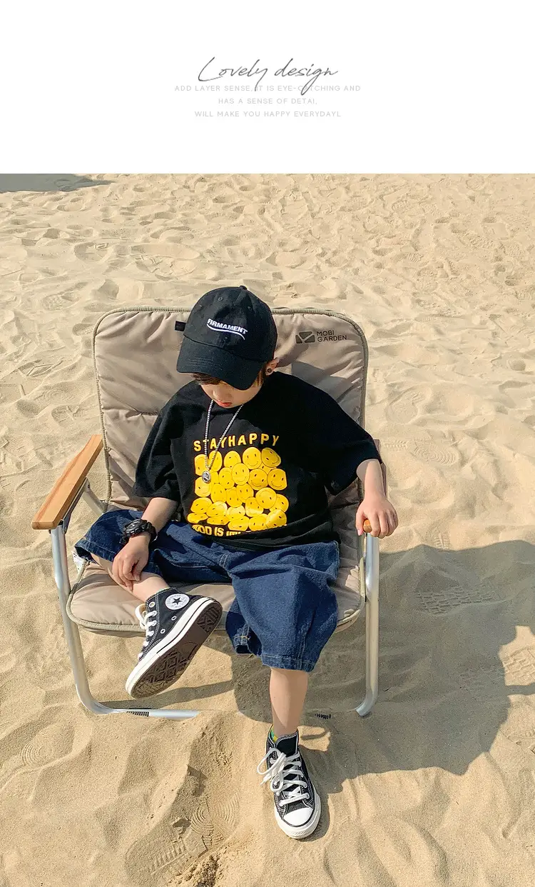 2025 Kids Korean Style Short Sleeve T-Shirt Black Yellow Print — feature 16
