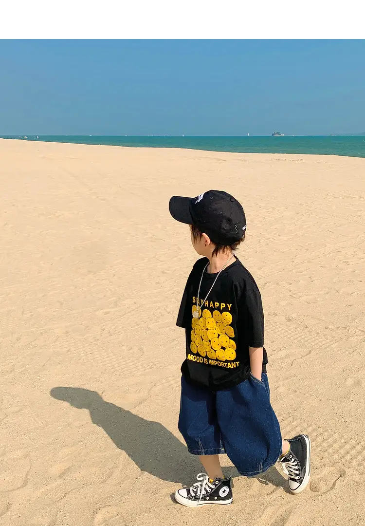 2025 Kids Korean Style Short Sleeve T-Shirt Black Yellow Print — feature 18