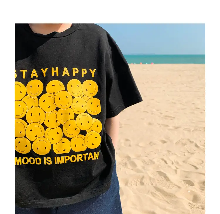 2025 Kids Korean Style Short Sleeve T-Shirt Black Yellow Print — feature 19
