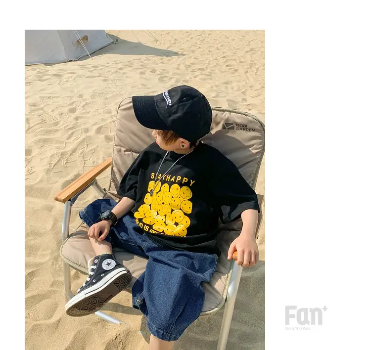 2025 Kids Korean Style Short Sleeve T-Shirt Black Yellow Print — feature 20