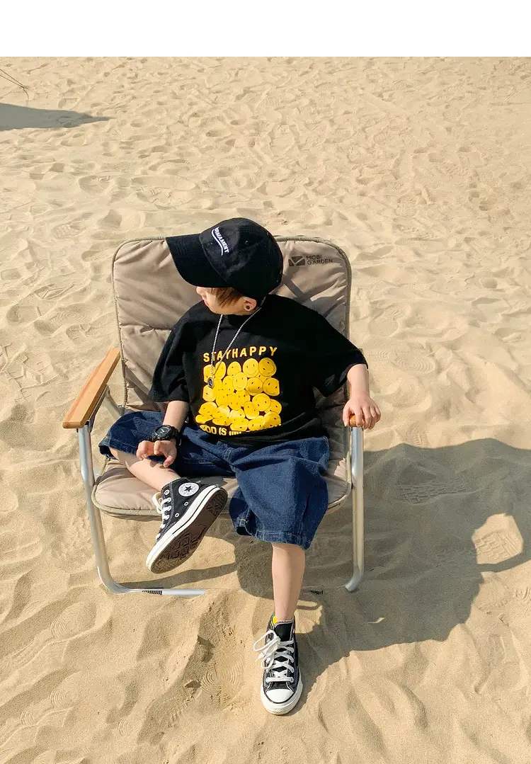 2025 Kids Korean Style Short Sleeve T-Shirt Black Yellow Print — feature 22