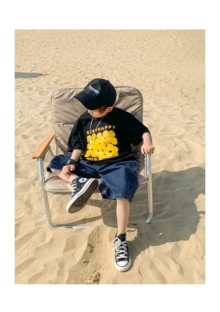 2025 Kids Korean Style Short Sleeve T-Shirt Black Yellow Print — feature 24