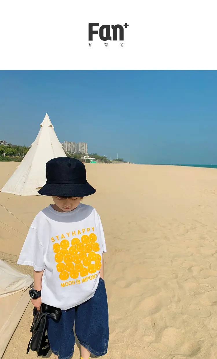 2025 Kids Korean Style Short Sleeve T-Shirt Black Yellow Print — feature 5