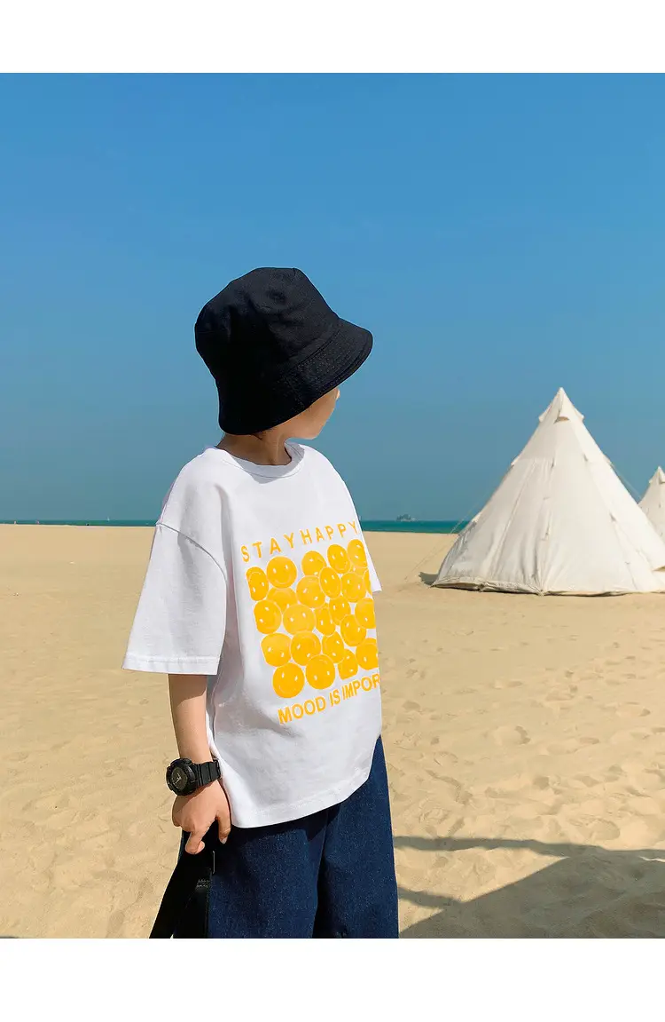 2025 Kids Korean Style Short Sleeve T-Shirt Black Yellow Print — feature 6