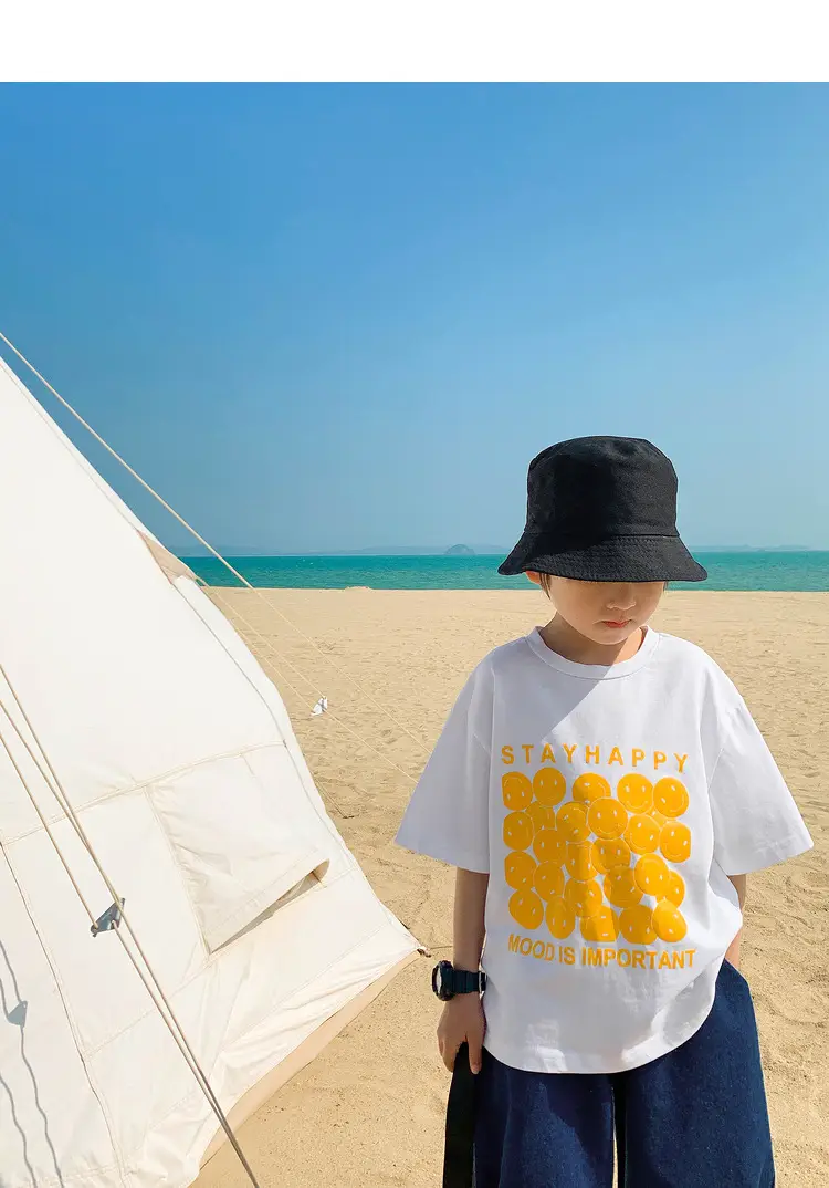 2025 Kids Korean Style Short Sleeve T-Shirt Black Yellow Print — feature 8