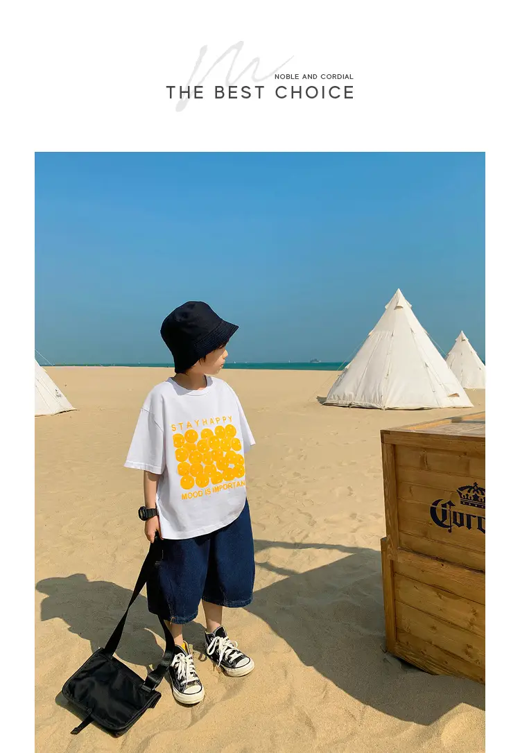 2025 Kids Korean Style Short Sleeve T-Shirt Black Yellow Print — feature 9