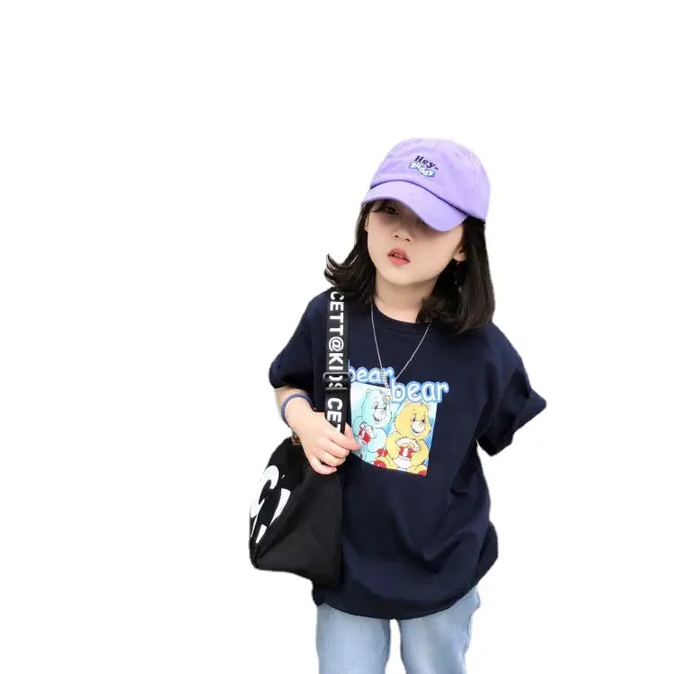 Girls Cotton T-Shirt Blue Graphic 2025 Summer - Image 13