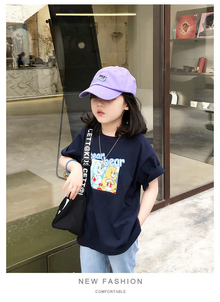 Girls Cotton T-Shirt Blue Graphic 2025 Summer — feature 10