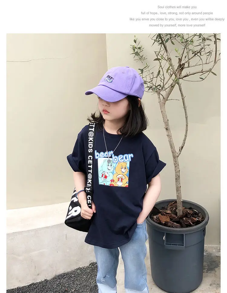 Girls Cotton T-Shirt Blue Graphic 2025 Summer — feature 13