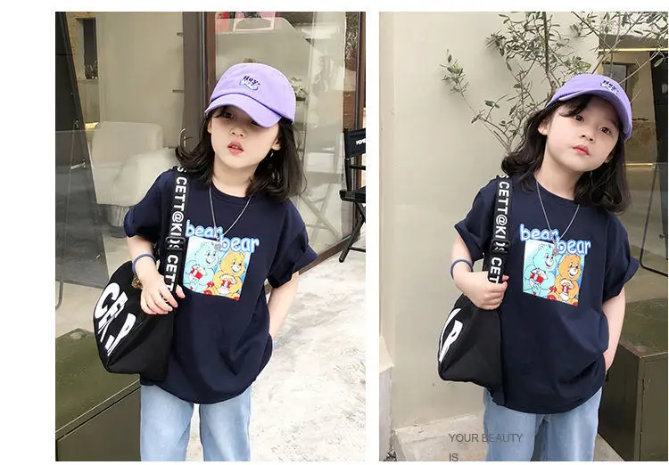 Girls Cotton T-Shirt Blue Graphic 2025 Summer — feature 15