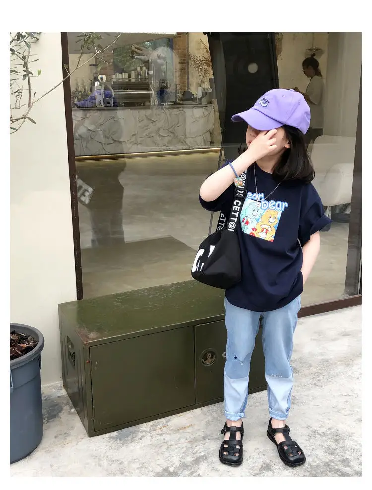 Girls Cotton T-Shirt Blue Graphic 2025 Summer — feature 9