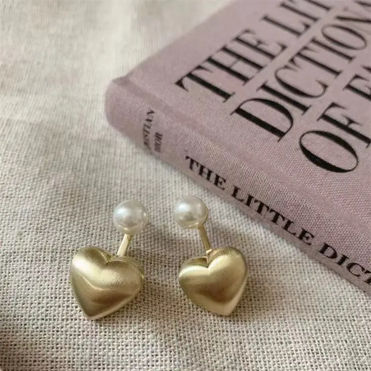 14K Gold Heart Pearl Earrings for Women