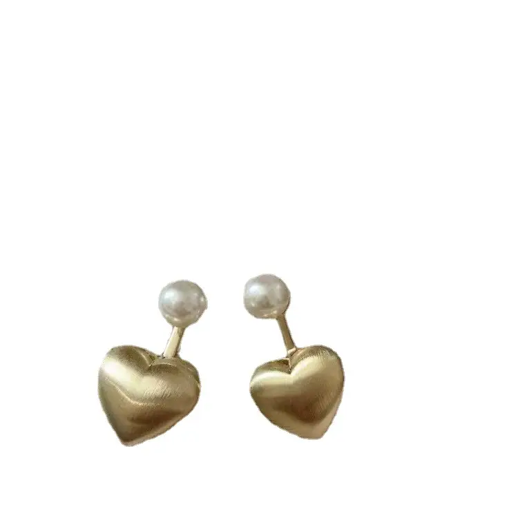 14K Gold Heart Pearl Earrings for Women