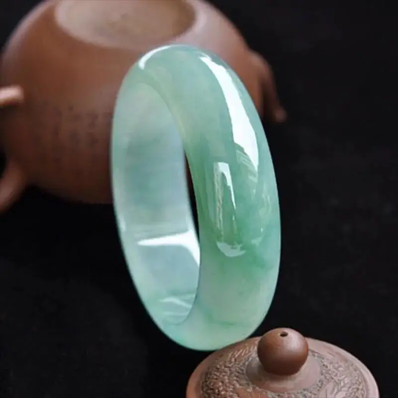 Natural Jade Bracelet Green Ice Waxy Oily Floating Flower