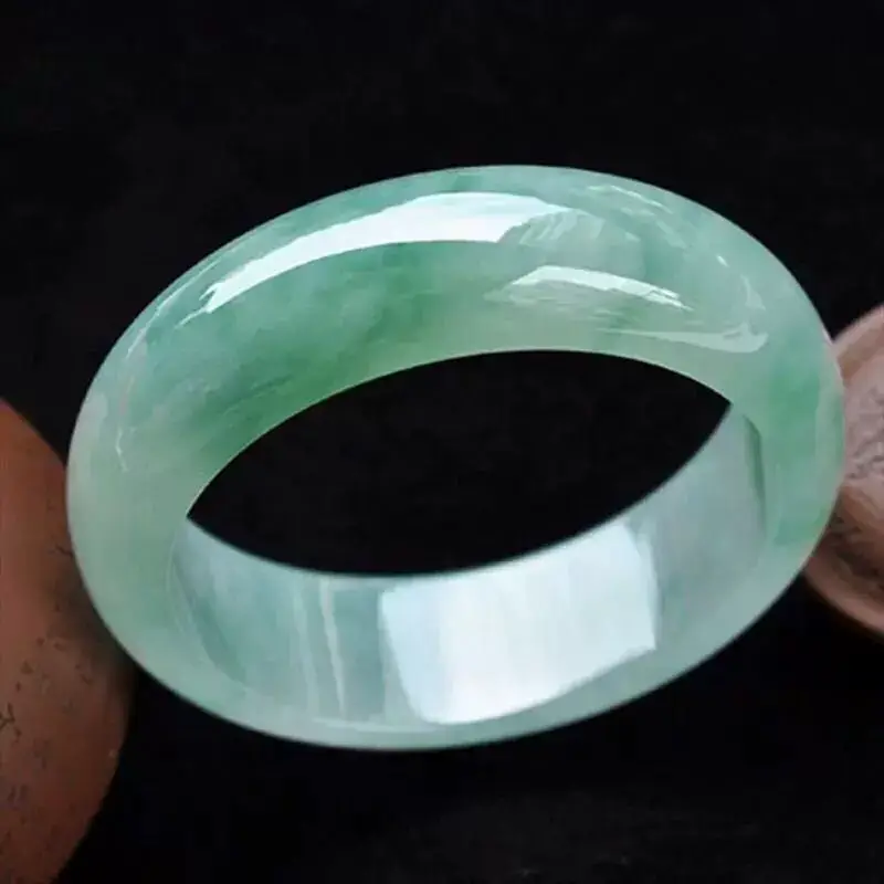 Natural Jade Bracelet Green Ice Waxy Oily Floating Flower — feature 1